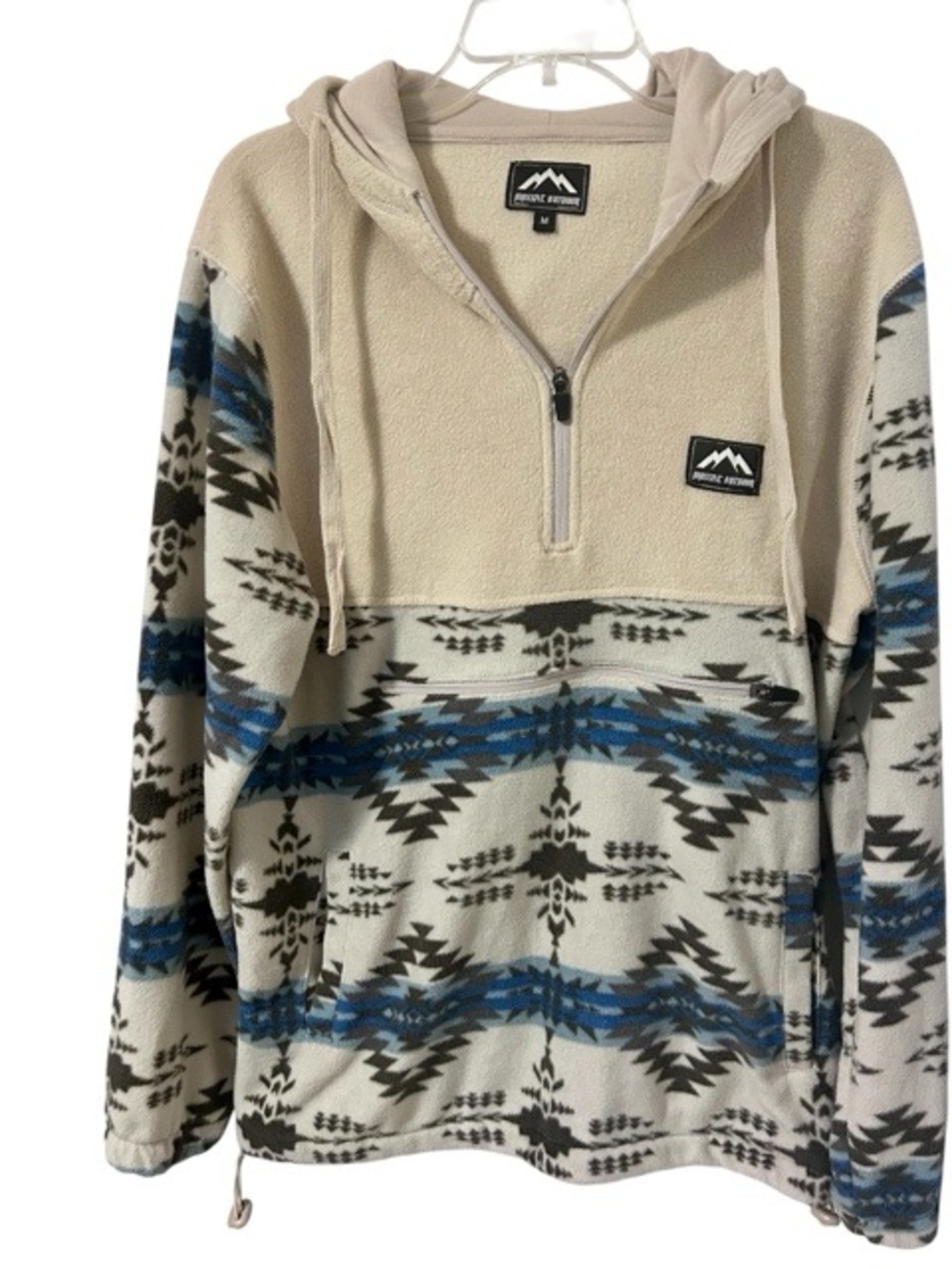 Massive Outdoor Men's Tan & Blue Half-Zip Fleece Aztec Hoodie